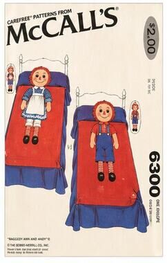 Vrg 70's McCall's 6300 RAGGEDY ANN & ANDY Appliques Twin Quilt & Pillow Pattern